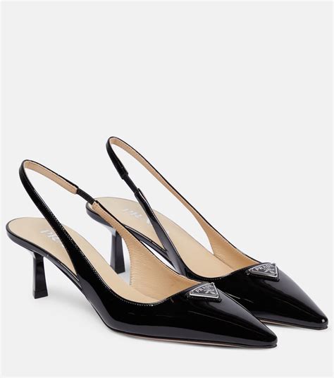 prada sling back pumps|Logo leather slingback pumps in black .